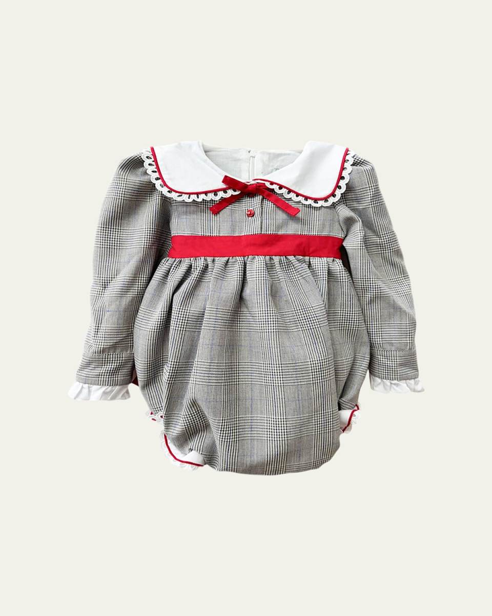 Girl's Georgina Tartan-Print Ruffle Trim Romper, Size 3M-24